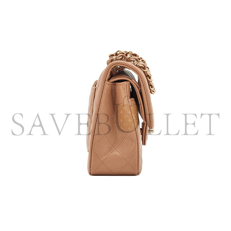CHANEL MASTER QUILTED CAVIAR SMALL CLASSIC DOUBLE FLAP BAG DARK BEIGE 203204 (23*14.5*6cm)